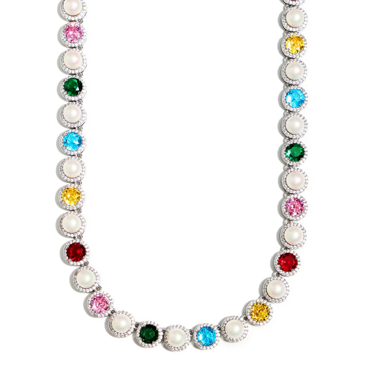 Silver Rainbow Serenade Gemstone Necklace