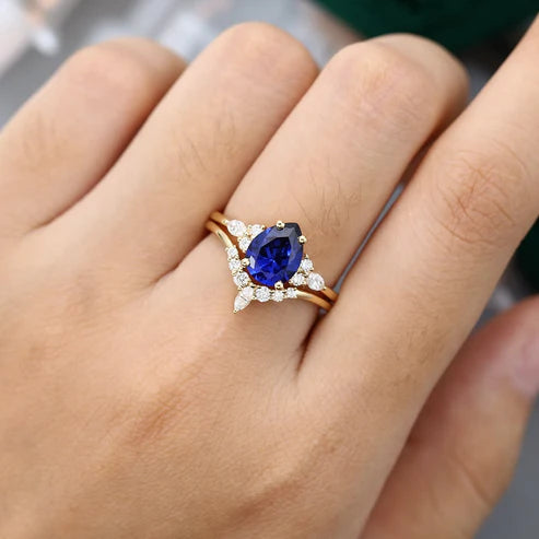 Sapphire and Moissanite Ring Set
