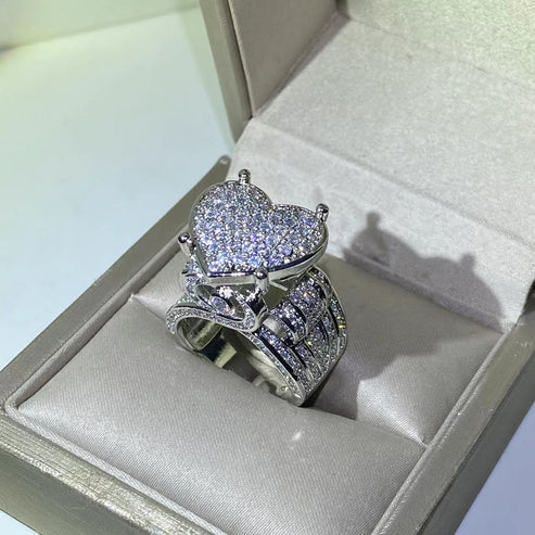 Hand-set silver heart-shaped ring
