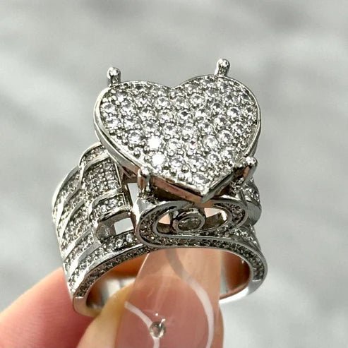 Hand-set silver heart-shaped ring