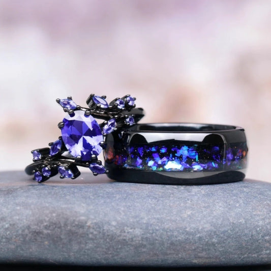 Cornflower Sapphire and Orion Nebula Couple Ring