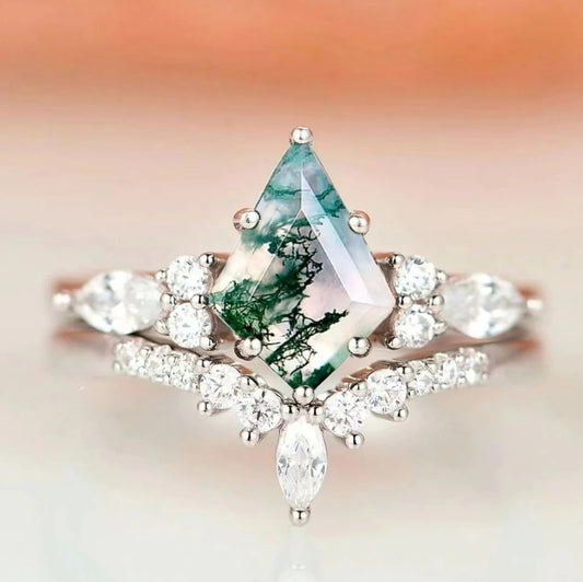 Green Moss Agate Ring - Sterling Silver