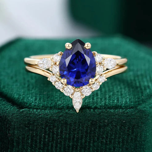 Sapphire and Moissanite Ring Set