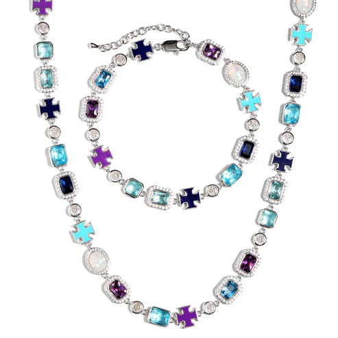Blue Multi Gemstone Motif Necklace
